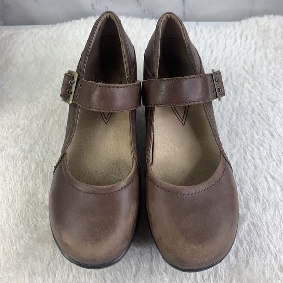 Sanita Womens Nyla Brown Leather Round Toe Wedge Heel Buckle Mary Jane Shoes 38 - Picture 2 of 16